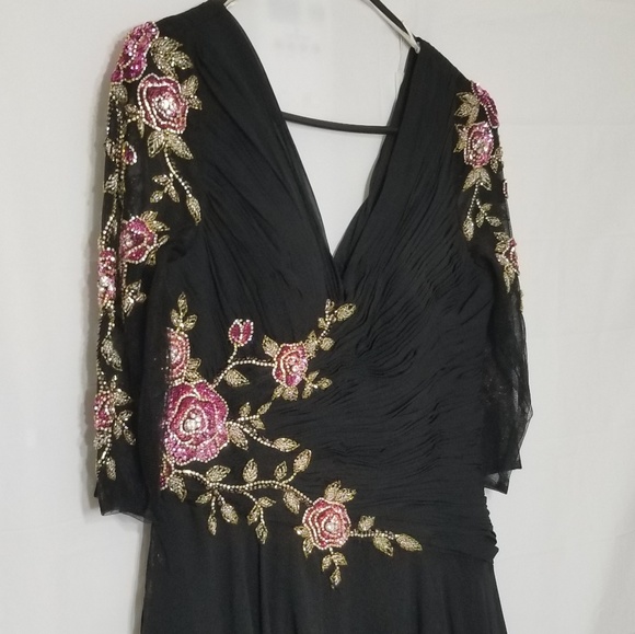 LASTING MOMENTS Black Embroidered Chiffon Gown - Picture 3 of 6